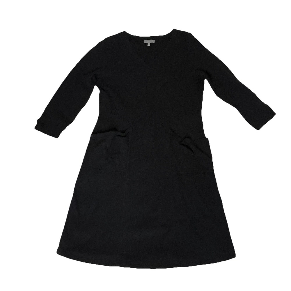 Habitat Dress Midi Black Knit Stretch Front Pockets Capsule Minimalist Sz‎ Small